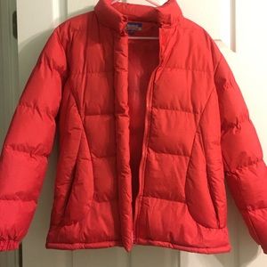 Vintage red puffy jacket, hooded